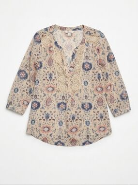 ​Anthropologie Maeve Hiver Floral Paisley Boho Blouse Lace Trim V-Neck